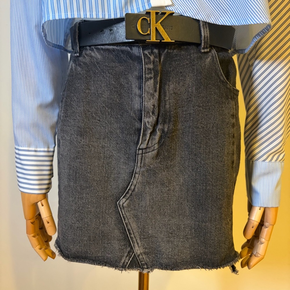 NWOT CAGE Washed Black Gray Denim Mini Skirt | Size Small S | Frayed Hem